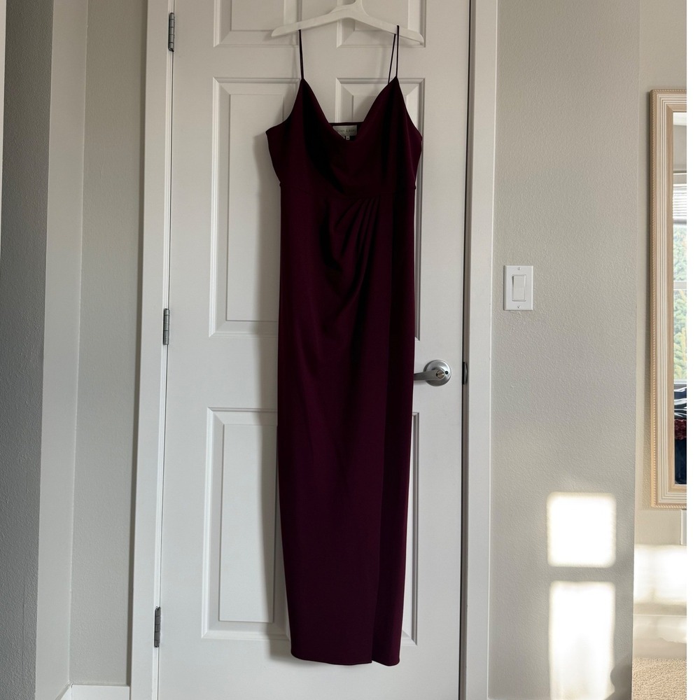 Sachin & Babi Paulina Gown Size 14 Deep Wine Formal Cowl Neck Crepe Dress NWT - Picture 5 of 11